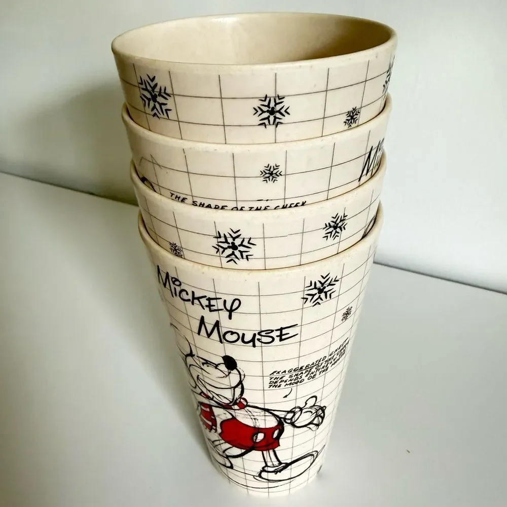 Disney Mickey Mouse Vintage Retro Cup Set Of 4 Collectible Kitchen Drinkware